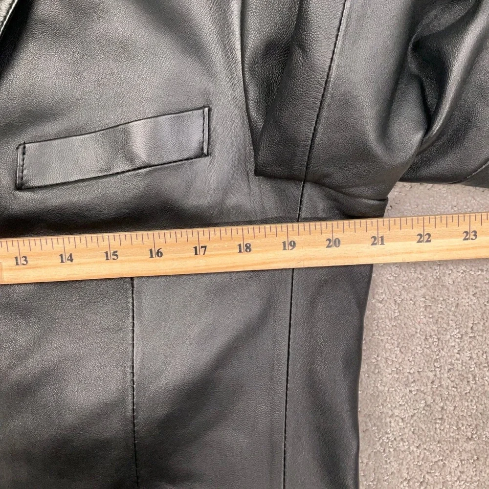 Stafford‎ Leather Blazer Mens Medium Black 3 Button Luxury Matrix Goth Jacket